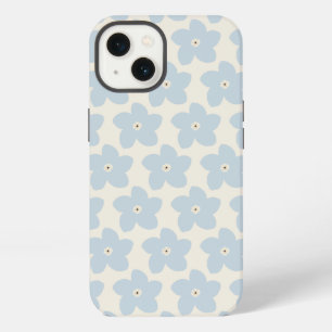 Lichtblauwe en Crème Retro Bloem iPhone 13 Hoesje
