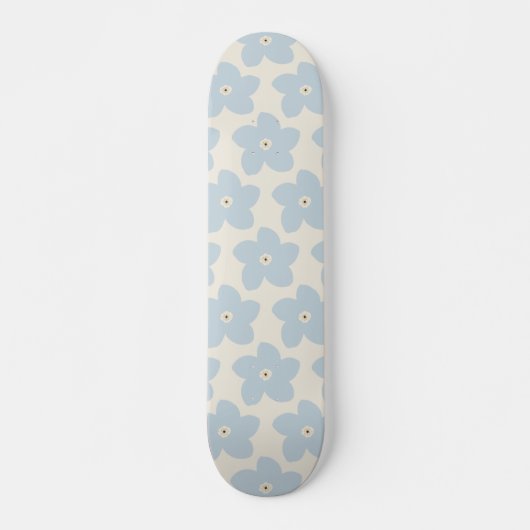 Lichtblauwe en Crème Retro Bloem Persoonlijk Skateboard (Voorkant)