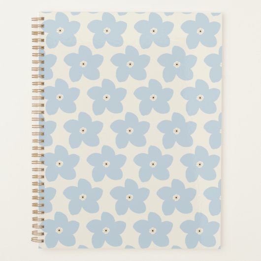 Lichtblauwe en Crème Retro Bloem Planner (Voorkant)