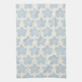 Lichtblauwe en Crème Retro Bloem Theedoek (Verticaal)