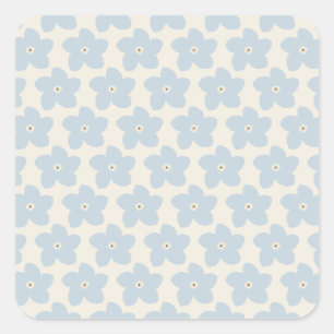 Lichtblauwe en Crème Retro Bloem Vierkante Sticker