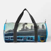 Lichtblauwe en gele trein plunjezak (Achterkant)