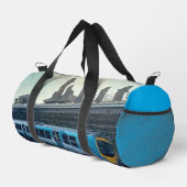 Lichtblauwe en gele trein plunjezak (Rechterhoek)