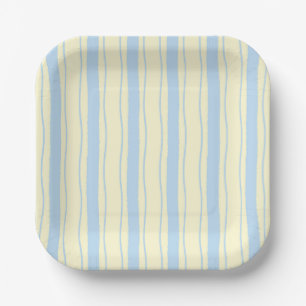Lichtblauwe en gele Wavy kuststrepen Papieren Bordje