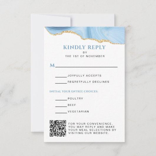 Lichtblauwe en gouden Agaat Bat Mitswa Verticaal RSVP Kaartje (Voorkant)