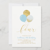 Lichtblauwe en gouden ballonnen Vier vierde verjaa Kaart (Voorkant)