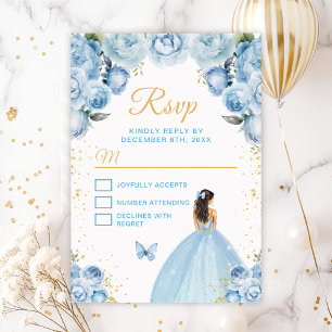 Lichtblauwe en gouden bruine prinses RSVP kaartje