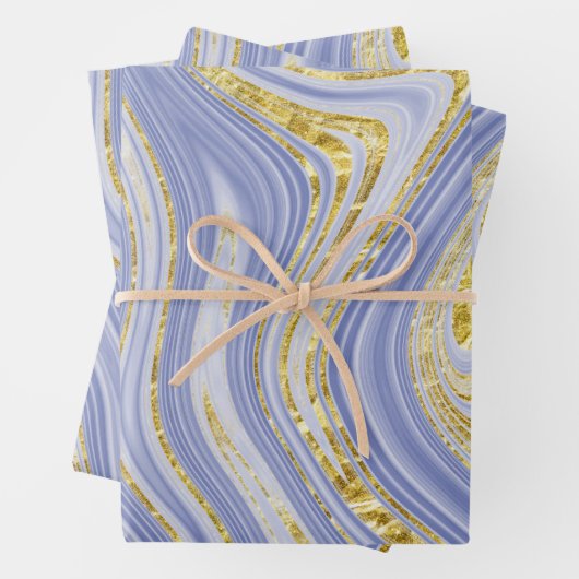 Lichtblauwe en gouden marmerlook inpakpapier vel (In situ)