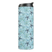 Lichtblauwe en gouden zeester op Ocean Wave Patter Thermosbeker (Gedraaid links)