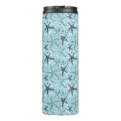 Lichtblauwe en gouden zeester op Ocean Wave Patter Thermosbeker (Achterkant)