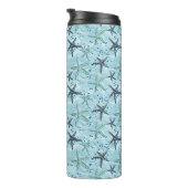 Lichtblauwe en gouden zeester op Ocean Wave Patter Thermosbeker (Geroteerd rechts)