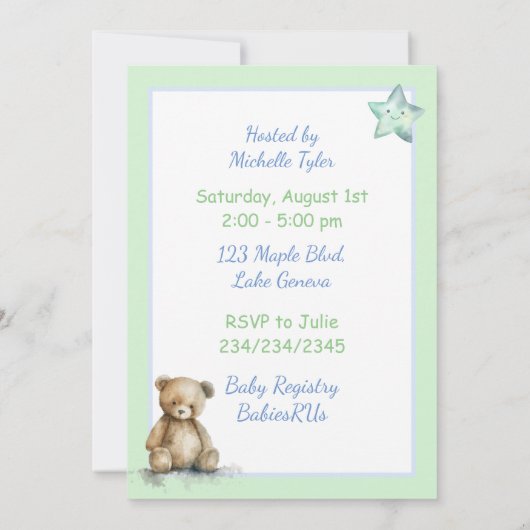 Lichtblauwe en groene tweeling jongens baby shower kaart (Achterkant)