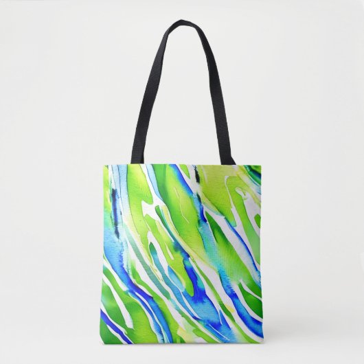 Lichtblauwe en groene Waterverf Stripes Tote Bag (Voorkant)