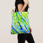 Lichtblauwe en groene Waterverf Stripes Tote Bag (Dichtbij)