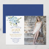 Lichtblauwe en marineblauwe bloemenfoto afstudeerf aankondiging (Voorkant / Achterkant)