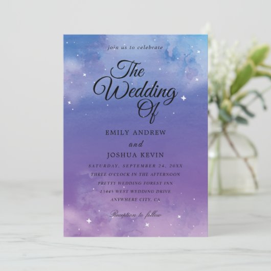 lichtblauwe en paarse trouwuitnodigingen kaart (Staand voorkant)