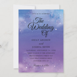 lichtblauwe en paarse trouwuitnodigingen kaart