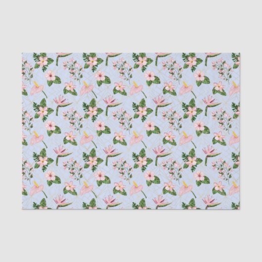 Lichtblauwe en roze bloemen tissuepapier (Voorkant)