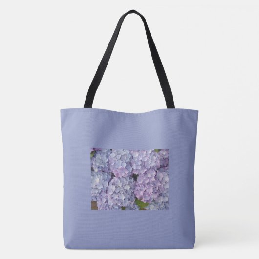 Lichtblauwe en roze Hydrangea Canvas tas (Achterkant)