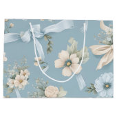 Lichtblauwe en witte bloemen en strikken groot cadeauzakje (Achterkant)