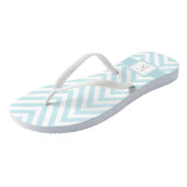 Lichtblauwe en witte Chevron met Monogram Teenslippers (Schuin)