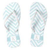 Lichtblauwe en witte Chevron met Monogram Teenslippers (Voetbed)