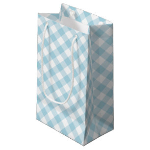 Lichtblauwe en witte diagonale gingham klein cadeauzakje