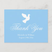 Lichtblauwe en witte duif bruiloft dank u kaarten (Voorkant)