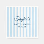 Lichtblauwe en witte gestreepte babyshower servet (Voorkant)
