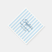 Lichtblauwe en witte gestreepte babyshower servet (Hoek)
