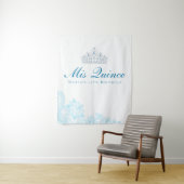 Lichtblauwe en witte kant Quinceanera-achtergrond Wandkleed (In situ)