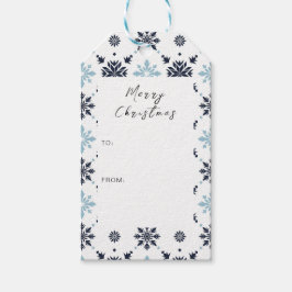 Lichtblauwe en witte sneeuwvlok cadeaulabel