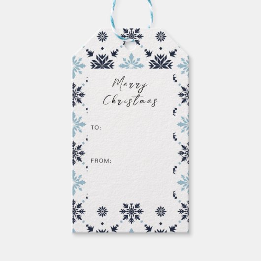 Lichtblauwe en witte sneeuwvlok cadeaulabel (Voorkant)