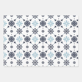 Lichtblauwe en witte sneeuwvlok inpakpapier vel