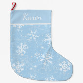 Lichtblauwe en witte sneeuwvlokken noemen kerst grote kerstsok (Voorkant)