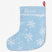 Lichtblauwe en witte sneeuwvlokken noemen kerst grote kerstsok (Achterkant)