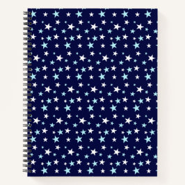 Lichtblauwe en witte sterren op marineblauw notitieboek