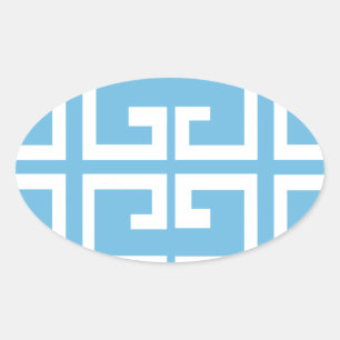 Lichtblauwe en witte Tegel Ovale Sticker