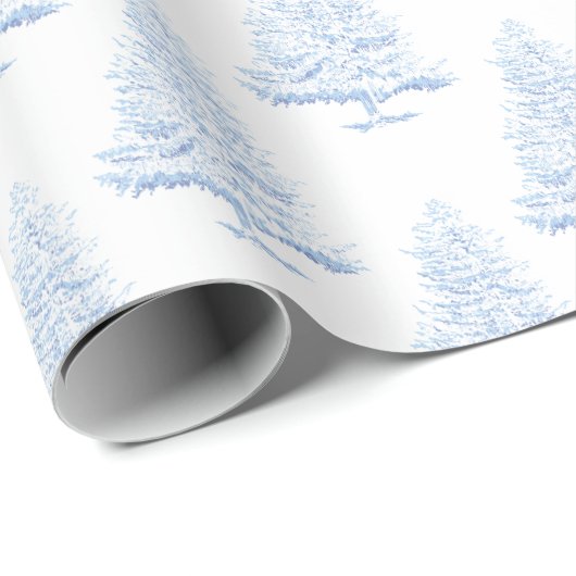 Lichtblauwe en witte wintersparren cadeaupapier (Rol Hoek)
