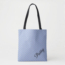 Lichtblauwe en zilveren diagonale strepen tote bag