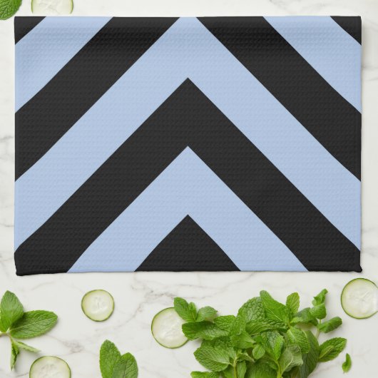 Lichtblauwe en zwarte chevrons theedoek (Gevouwen)
