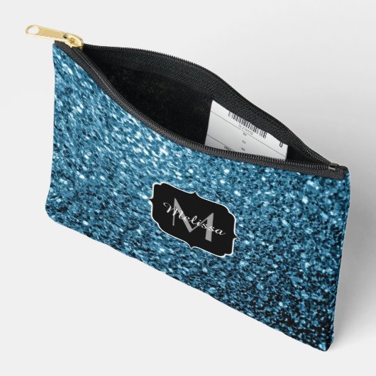 Lichtblauwe faux glitter fonkelt Monogram Etui (Open)