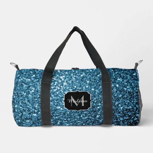 Lichtblauwe faux glitter fonkelt Monogram Plunjezak (Voorkant)