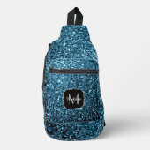 Lichtblauwe faux glitter fonkelt Monogram Sling Bag (Voorkant)
