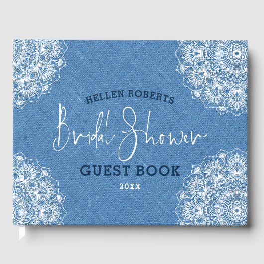 Lichtblauwe faux lijn met witte mandala gastenboek (Voorkant)