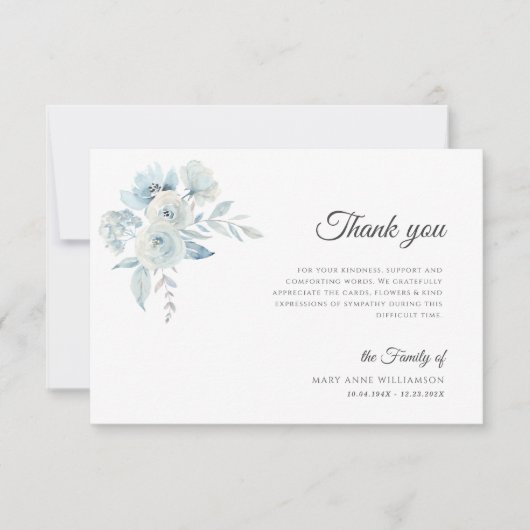 lichtblauwe florale begrafenis bedankt kaarten (Voorkant)