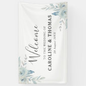 Lichtblauwe florale welkomstbruiloft spandoek (Verticaal)