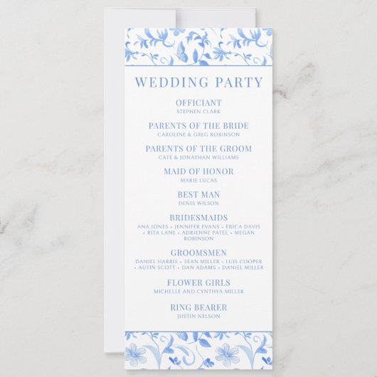 Lichtblauwe folk bloemenbruiloft programmakaart (Achterkant)