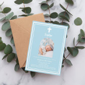 Lichtblauwe foto boog Doopsel Kaart