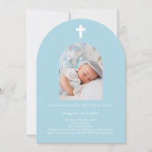 Lichtblauwe foto boogjongen Doopsel Kaart (Voorkant)
